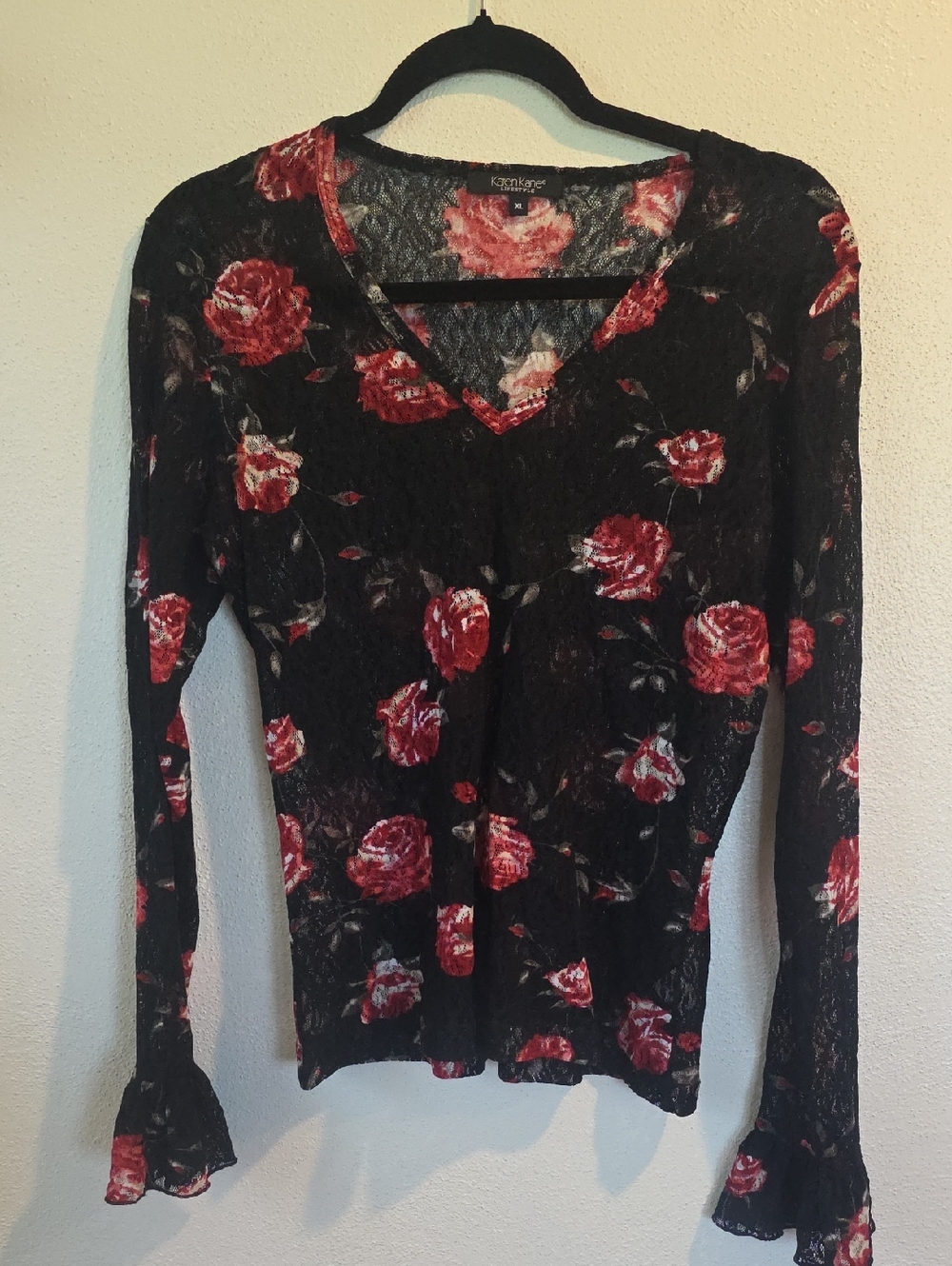 Karen Kane Sheer Lace Floral Print Top